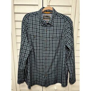 Orvis Tech Active Fit Plaid Long Sleeve Button Down Shirt Men's Size Large